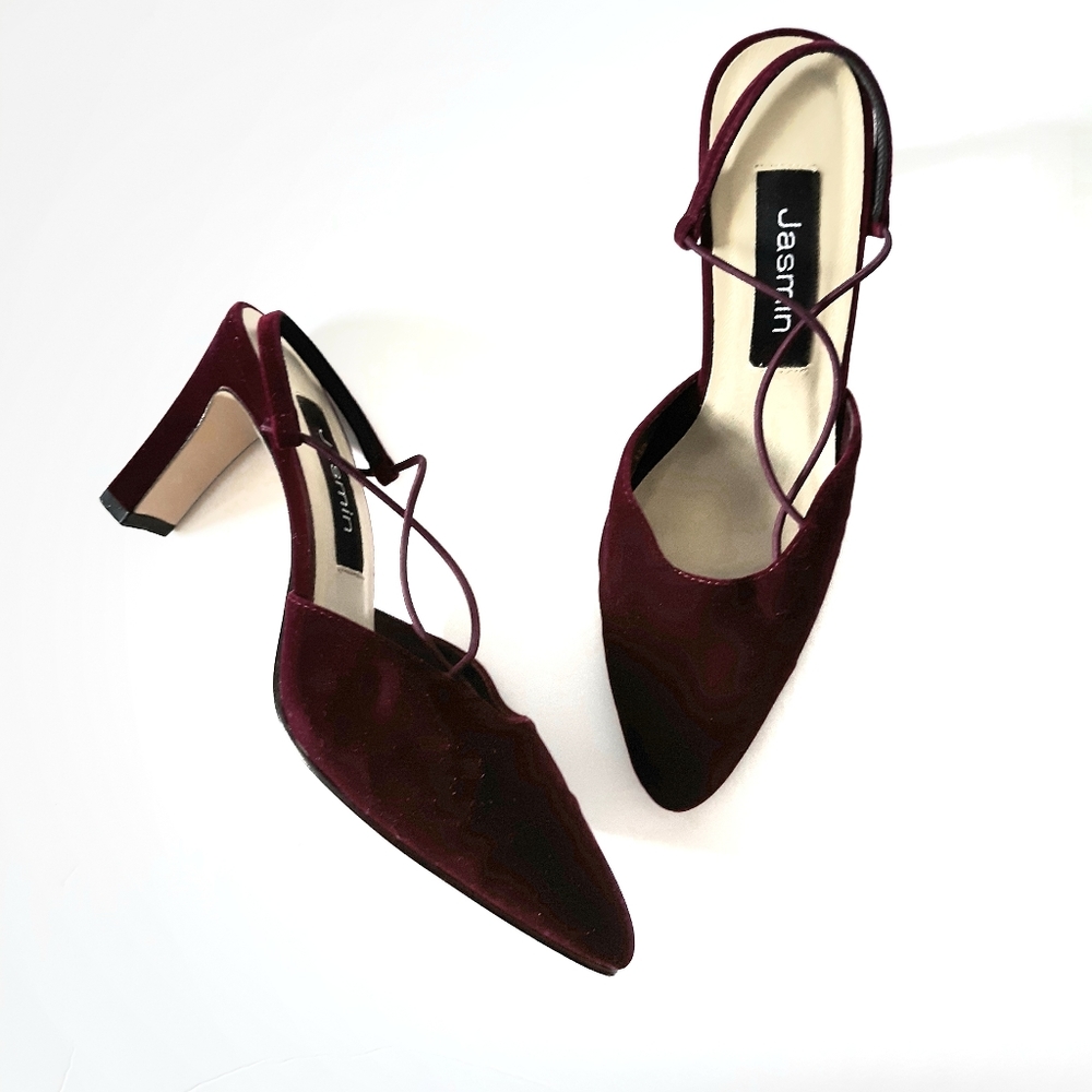 JASMIN Faux Suede Slingback Shoes Dark Berry  8.5